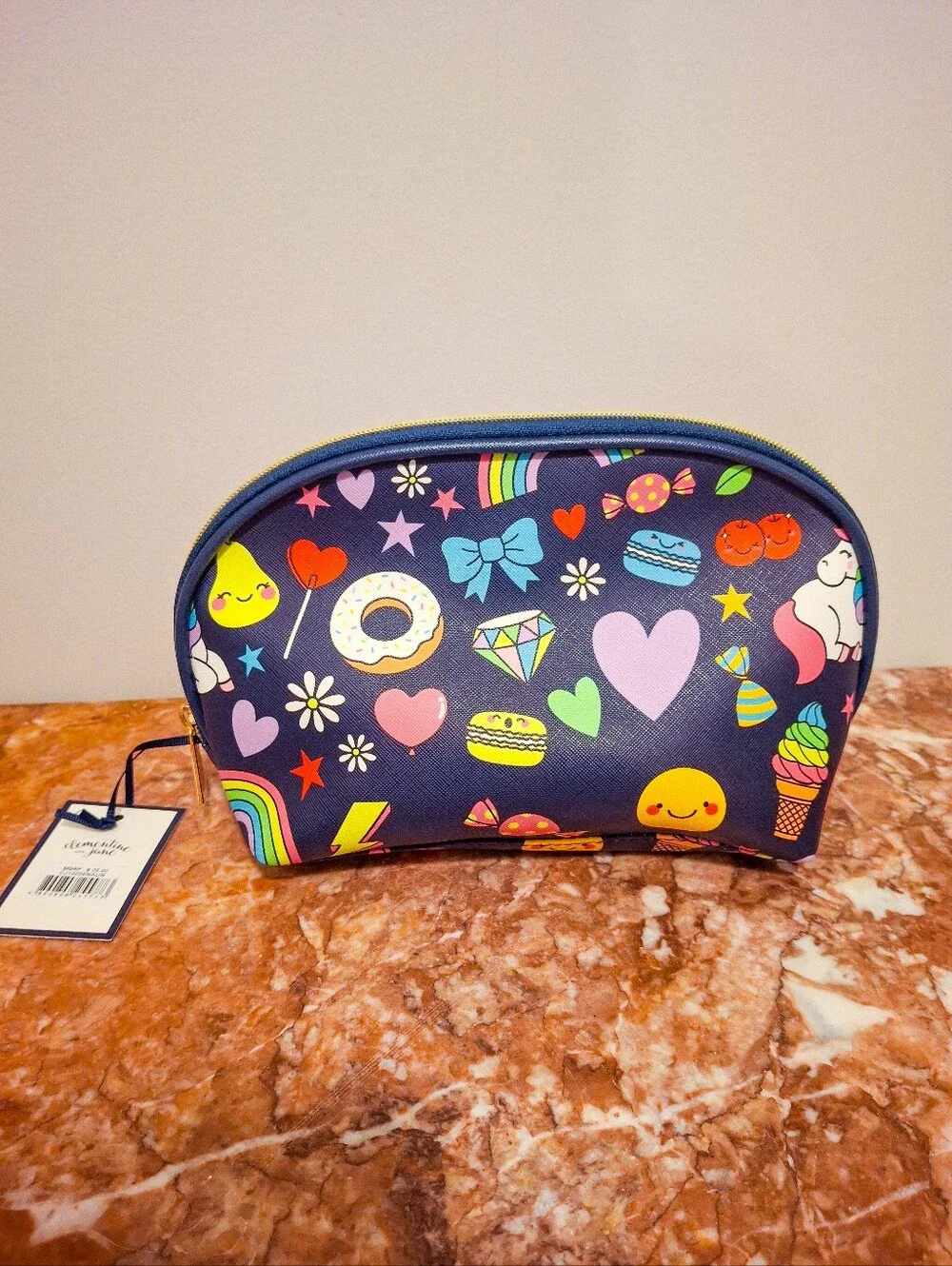 Clementine & Jane NWT Cosmetic Bag Navy Unicorn Rainbow